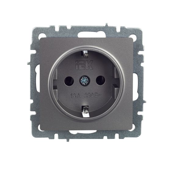 BRITE Розетка 1-местная с заземлением без защитных шторок 16А РС11-1-0-БрС сталь IEK