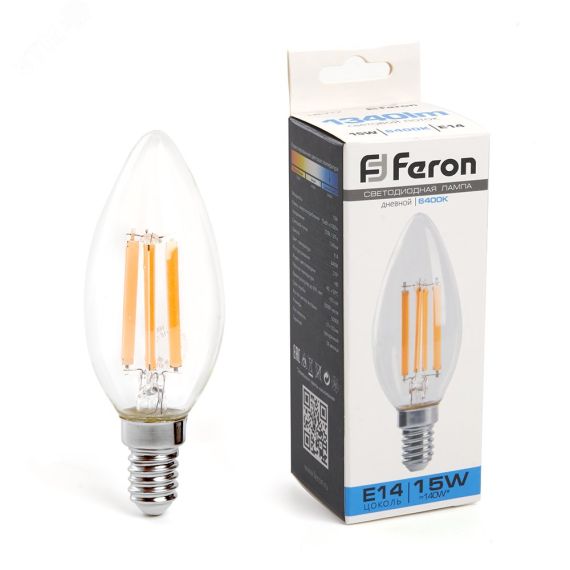 Лампа светодиодная LED 15вт Е14 дневной свеча FILAMENT FERON LB-717