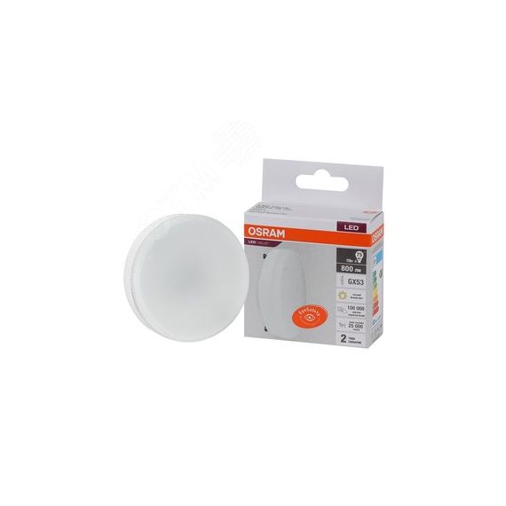 Лампа светодиодная LED 10 Вт GX53 3000К 800Лм таблетка 220 В (замена 75Вт) OSRAM LEDVANCE 4058075582064