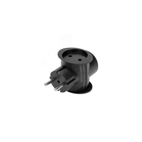 Тройник электрический универсальный 16 А одно гнездо с заземлением черный REXANT 11-1083