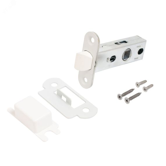 Защёлка АЛЛЮР АРТ L45-8-PR18 W матовый белый пластик овал.торц.планка18мм б/ручек ПТК 14540