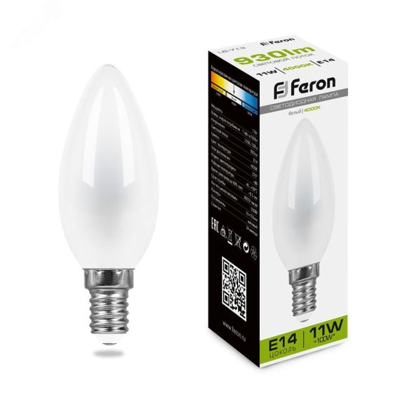 Лампа светодиодная LED 11вт Е14 белый матовая свеча FILAMENT FERON LB-713