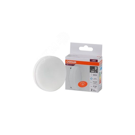 Лампа светодиодная LED 6 Вт GX53 6500К 480Лм таблетка 220 В (замена 50Вт) OSRAM LEDVANCE 4058075582033