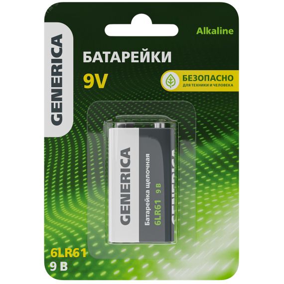 Батарейка щелочая Alkaline 6LR61 9V (1шт/блистер) GENERICA IEK ABT-6LR619V-ST-L02-G