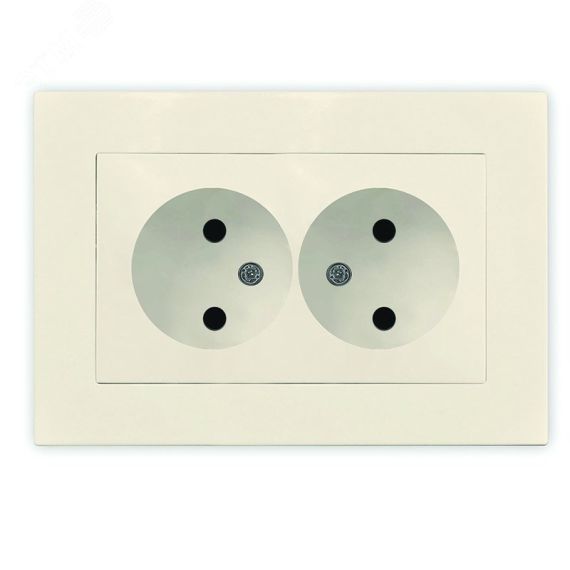 Розетка двухместная серия Афина б/з, с/у, 16А, 220В, слоновая кость (ivory) (еврослот) Универсал A0102-I