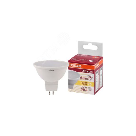 Лампа светодиодная LED 6,5Вт GU5.3 3000К 500лм 230V FR MR16 (замена 60Вт) OSRAM LS LEDVANCE 4058075480551