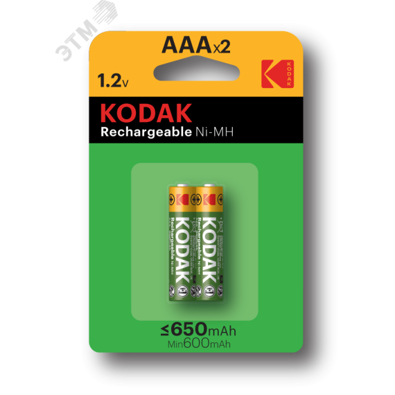 Аккумуляторы NiMH (никель-металлгидридные) Kodak HR03-2BL 650mАh [K3AHR-2/650mАh ] (20/240/16800) KODAK Б0009359