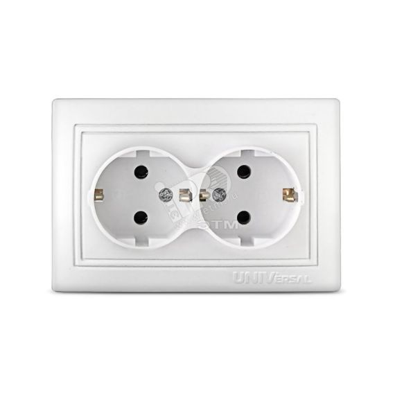 Севиль Розетка х 2 с заземлением белая Универсал С0128