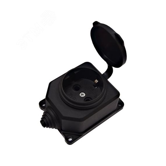 Розетка настенная однофазная с заглушкой КОМПАКТ каучук черный Универсал 3032