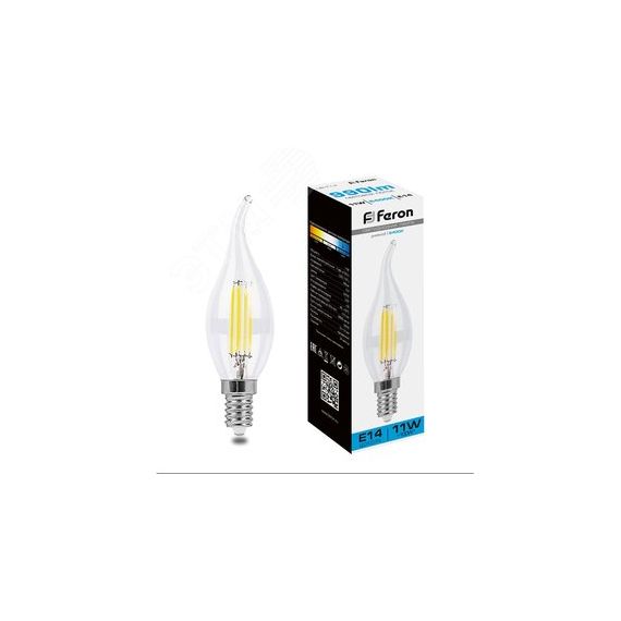 Лампа светодиодная LED 11вт Е14 дневной свеча на ветру FILAMENT FERON LB-714 38237
