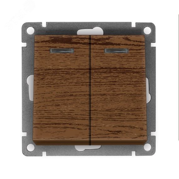 Выключатель двухклавишный с подсветкой серия Афина , с/у, 10А, 220В, венге (еврослот) Универсал A0123-V