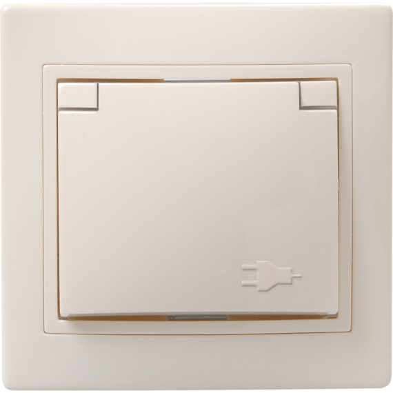 KVARTA Розетка 1-местная с заземлением с защитными шторками с крышкой 16А РСбш10-3-ККм кремовый IEK