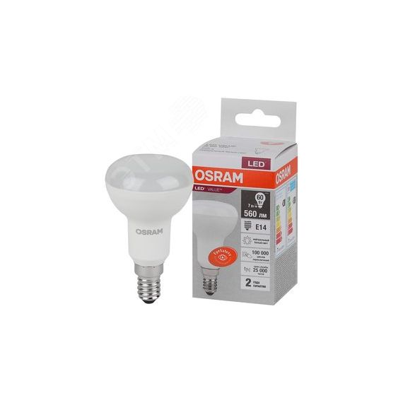 Лампа светодиодная LED 7 Вт E14 4000К 560Лм гриб 220 В (замена 60Вт) OSRAM LEDVANCE 4058075581692
