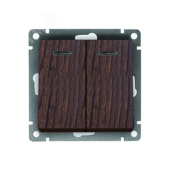 Выключатель двухклавишный с подсветкой серия Афина , с/у, 10А, 220В, венге (еврослот) Универсал A0123-V