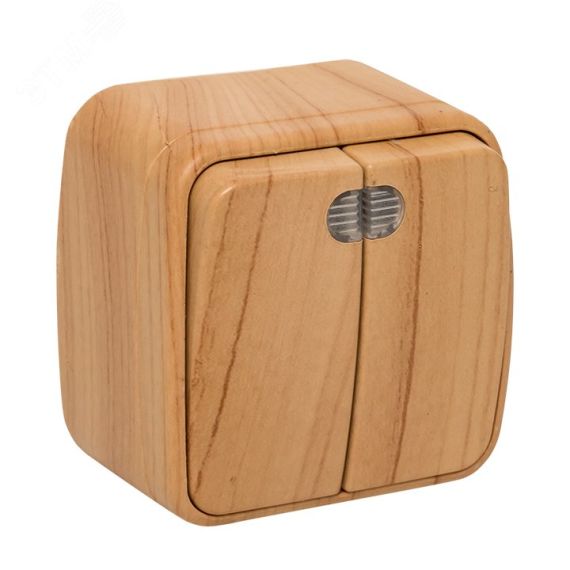 Выключатель двухклавишный ОП Минск 10А с индикатором светлое дерево EKF EGV10-123-30