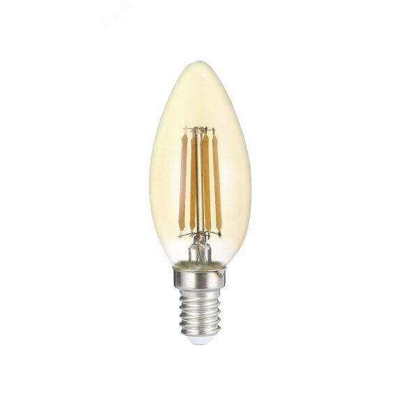 Лампа сетодиодная декоративная LED 6w E14 3000K свеча золотая филамент 230/50 JazzWay 5020634