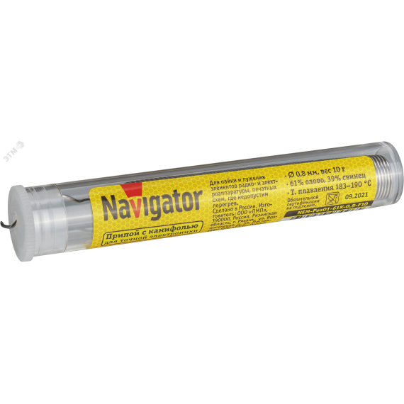Припой 93 096 NEM-Pos01-61K-0.8-F10 (ПОС-61, колба, 0.8 мм, 10 гр) Navigator Group 93096
