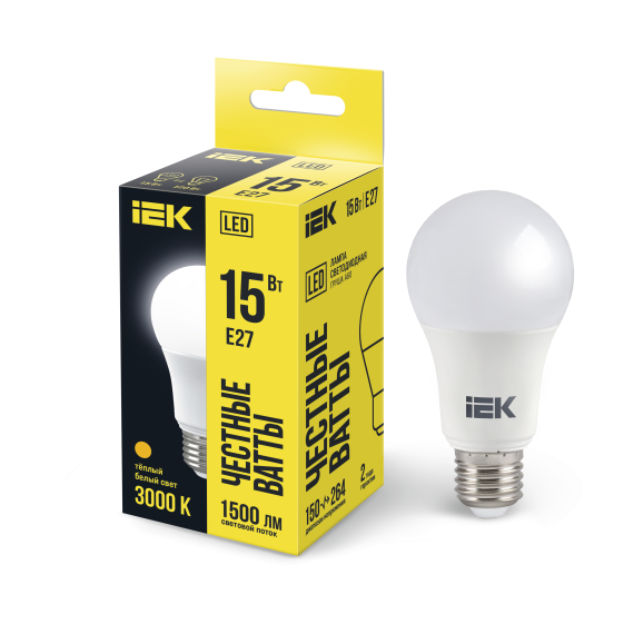 Лампа светодиодная A60 груша 15Вт 230В 3000К E27 IEK