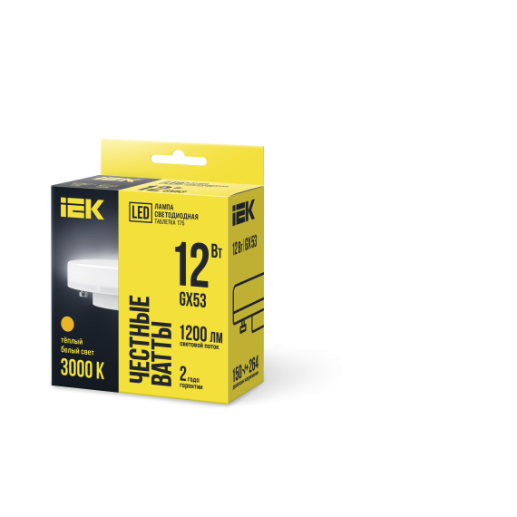 Лампа светодиодная T75 таблетка 12Вт 230В 3000К GX53 IEK