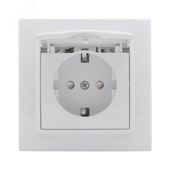 Розетка Минск 1-местная СП с заземлением и крышкой 16А белая защитные шторки EKF ERR16-029-100