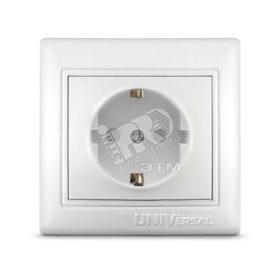 Розетка Севиль с заземлением с защитной шторкой белая Универсал С0049