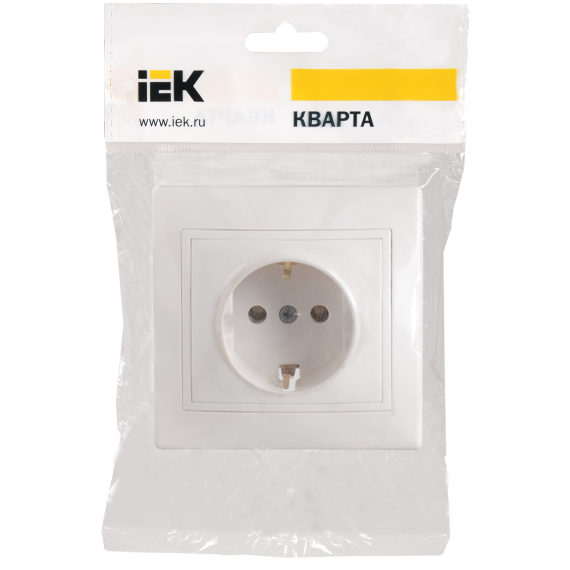 KVARTA Розетка 1-местная с заземлением без защитных шторок 16А РС10-3-КБ белый IEK