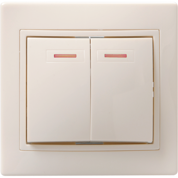 KVARTA Выключатель 2-клавишный с индикацией 10А ВС10-2-1-ККм кремовый IEK