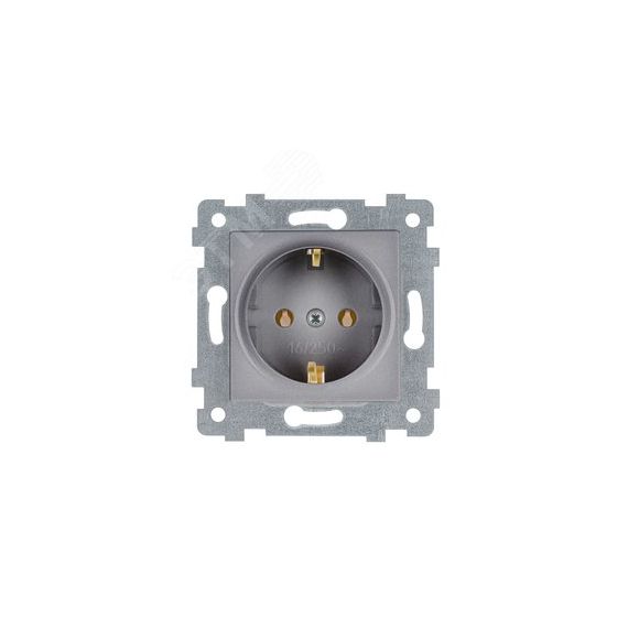 Аксиома  Механизм розетки одноместной с заземляющим контактом скрытой установки РС16-453 Алюминий Кунцево 121019