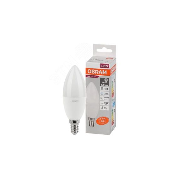 Лампа светодиодная LED 10 Вт E14 6500К 800Лм свеча 220 В (замена 75Вт) OSRAM LEDVANCE 4058075579262
