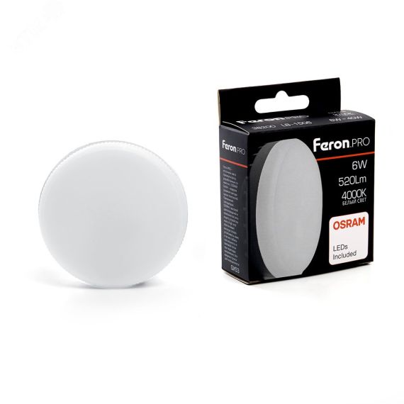 Лампа светодиодная LED 6вт GX53 белый таблетка Feron.PRO FERON LB-1506