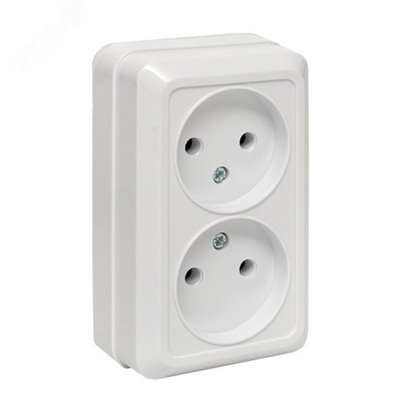 Рим Розетка двойная 10А без заземления белая EKF ENR10-102-10
