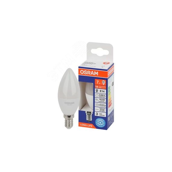 Лампа светодиодная LED 7Вт Е14 4000К 600Лм свеча 220В (замена 60Вт) OSRAM LEDVANCE 4099854186271