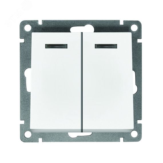 Выключатель двухклавишный с подсветкой серия Афина , с/у, 10А, 220В, белый (еврослот) Универсал A0123