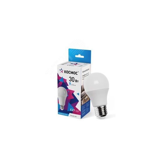 Лампа светодиодная LED 30Вт 220В Е27 D70х136 4500К белый A70 КОСМОС LkecLED30wA70E2745