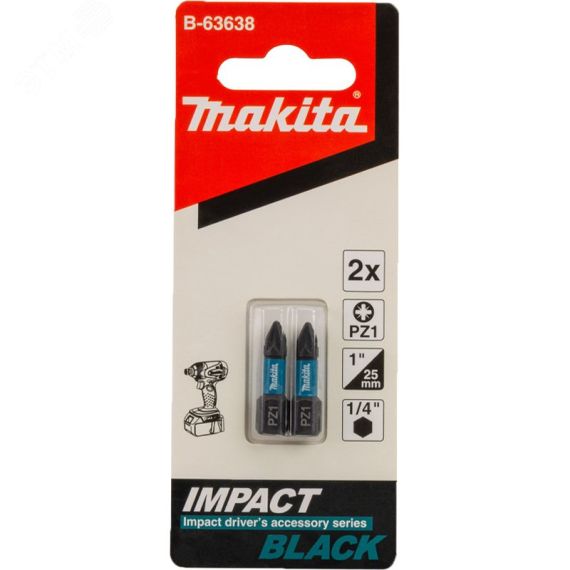 Насадка бита Impact Black PZ1, 25 мм, C-form, 2 шт. Makita B-63638