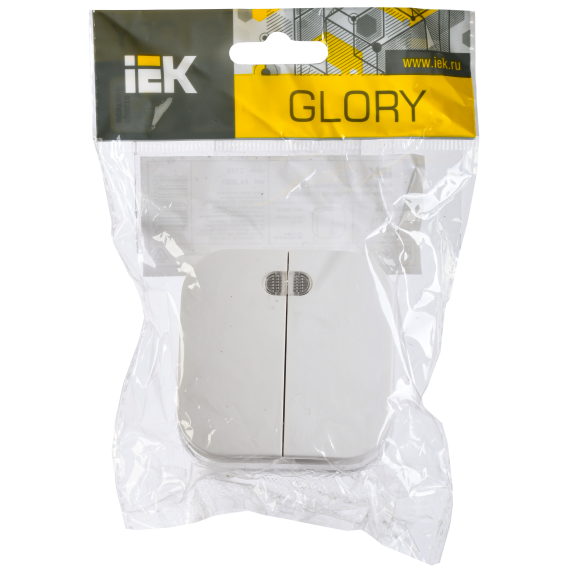 GLORY Выключатель 2-клавишный для открытой установки с индикацией 10А ВС20-2-1-ХБ белый IEK
