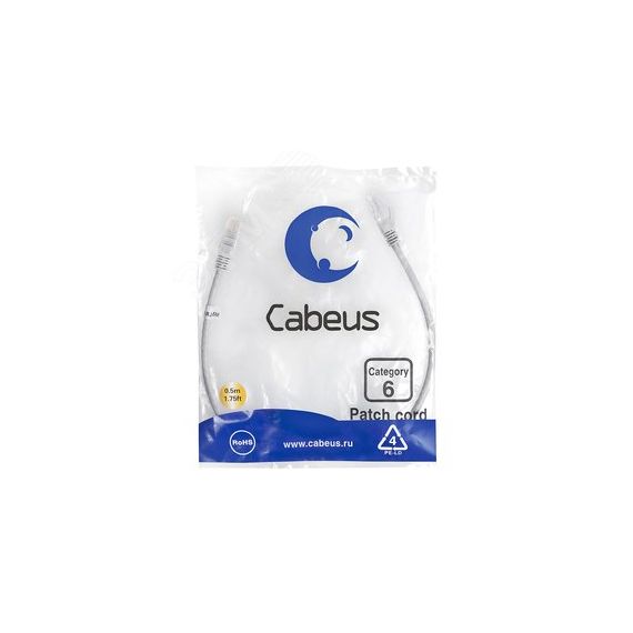 Патч-корд U/UTP, категория 6, 2xRJ45/8p8c, неэкранированный, серый, PVC, 0.5м Cabeus PC-UTP-RJ45-Cat.6-0.5m