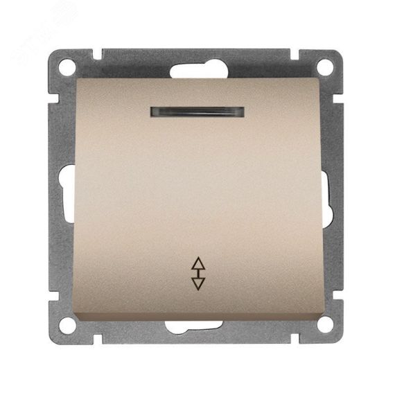 Выключатель проходной одноклавишный с подсветкой серия Афина , с/у, 10А, 220В, шампань (еврослот) Универсал A0125-Br