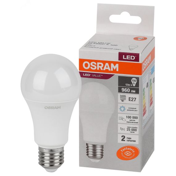 Лампа светодиодная LED 12 Вт E27 6500К 960Лм груша 220 В (замена 100Вт) OSRAM LEDVANCE 4058075579064