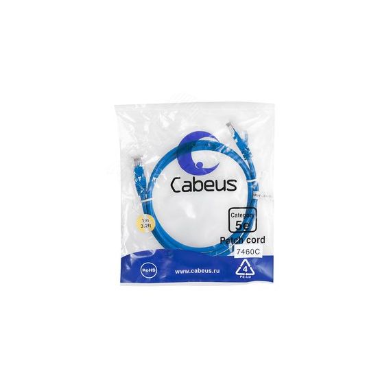 Патч-корд U/UTP, категория 5е, 2xRJ45/8p8c, неэкранированный, синий, PVC, 1м Cabeus PC-UTP-RJ45-Cat.5e-1m-BL