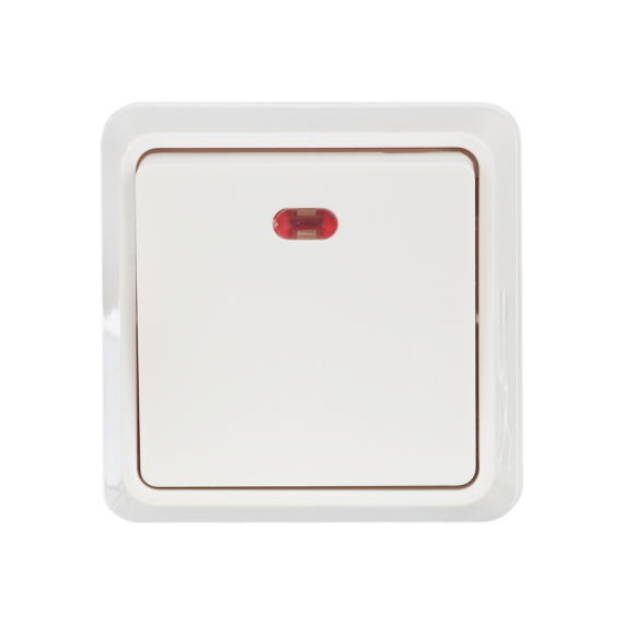 OKTAVA Выключатель 1-клавишный с индикацией для открытой установки 10А ВС20-1-1-ОБ белый IEK