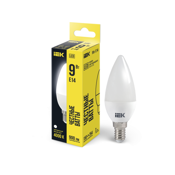 Лампа светодиодная C35 свеча 9Вт 230В 4000К E14 IEK