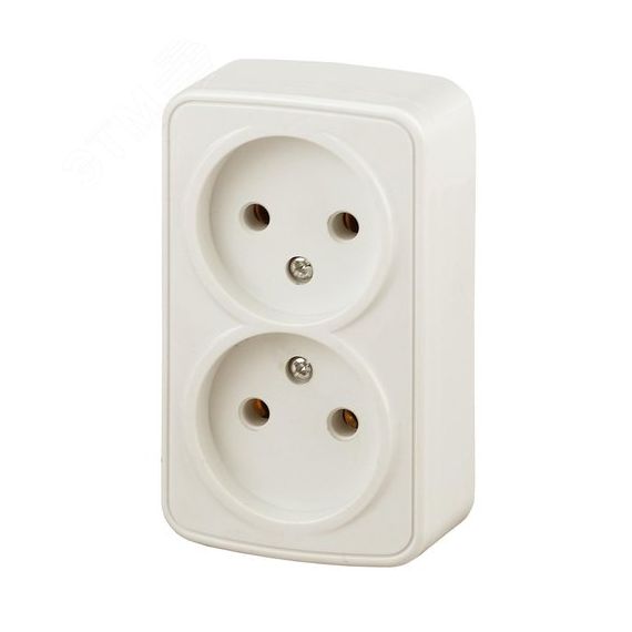 Розетка Intro Polo 3-203-02 без заземления двойная 2х2P, 16A-250В, IP20, ОУ, слоновая кость ЭРА Б0053567