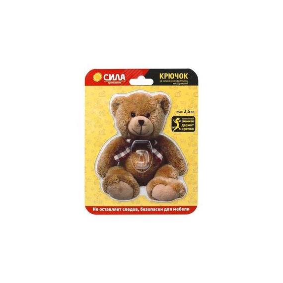 Крючок на силиконовом креплении Мишка Teddy 12х14.5 см нагрузка до 25 кг СИЛА SHT12-S1C-12 СИЛА Б0002519