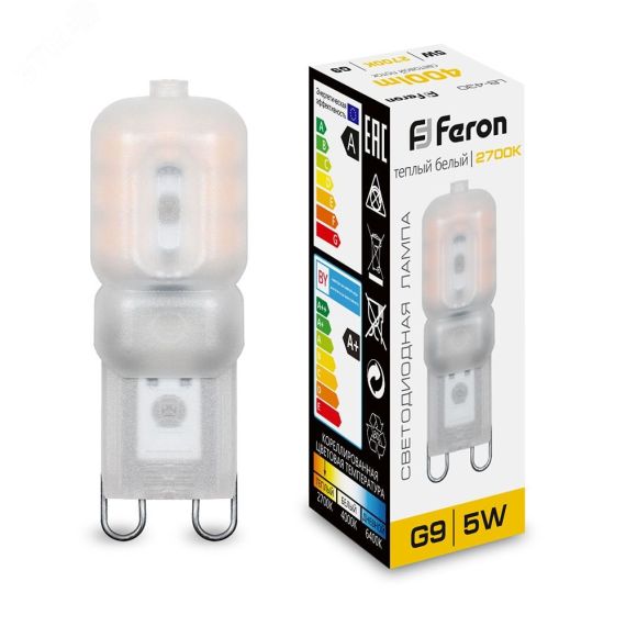 Лампа светодиодная LED 5вт 230в G9 теплый капсульная FERON LB-430