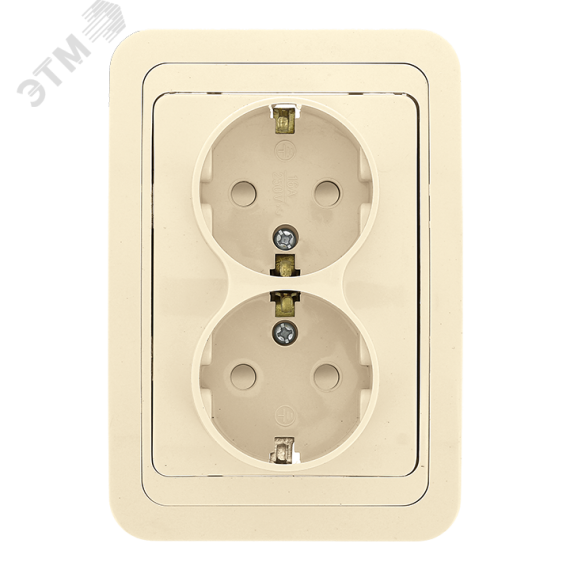 Розетка Лондон 2-местная с заземлением 16А бежевая с защитными шторками EKF EER16-128-200