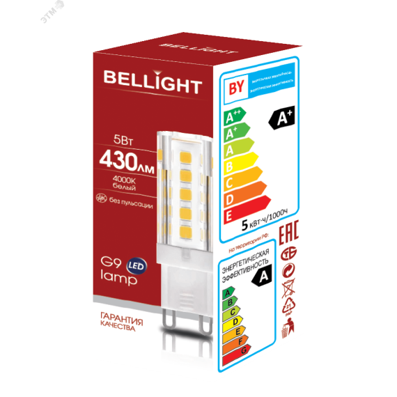 Лампа светодиодная LED 5Вт 3000K 400Лм G9 BELLIGHT 88297902