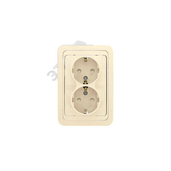 Розетка Лондон 2-местная с заземлением 16А бежевая с защитными шторками EKF EER16-128-200