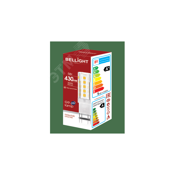 Лампа светодиодная LED 5Вт 3000K 400Лм G9 BELLIGHT 88297902
