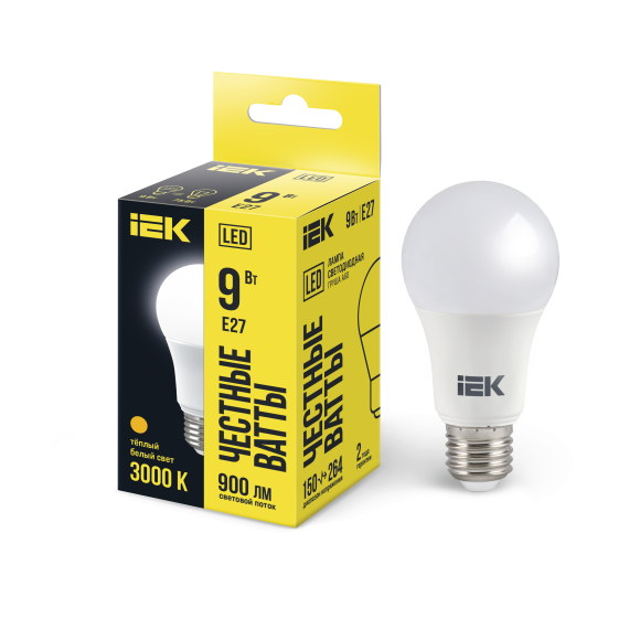 Лампа светодиодная A60 груша 9Вт 230В 3000К E27 IEK